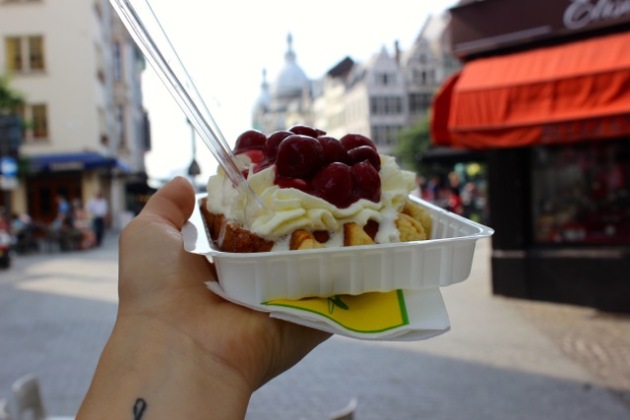 Waffles with Cherries in Antwerp, Belgium #100DaysofMiaPrima